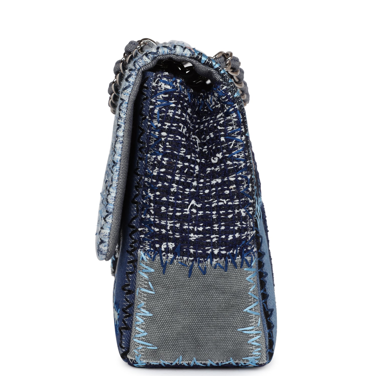 Chanel Jumbo Flap Bag Blue Patchwork Denim Silver Hardware