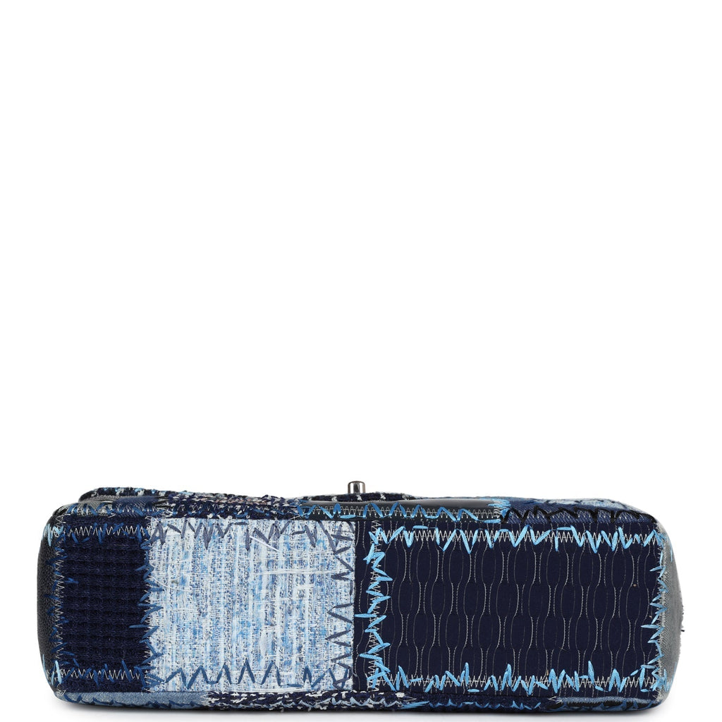 Chanel Jumbo Flap Bag Blue Patchwork Denim Silver Hardware