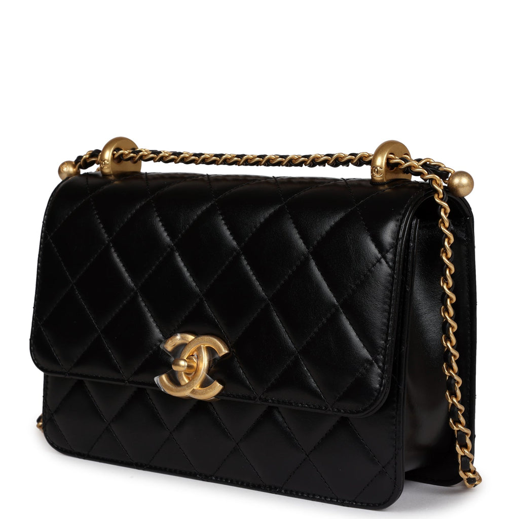 Chanel Small Perfect Fit Flap Black Shiny Calfskin Brushed Gold Hardware
