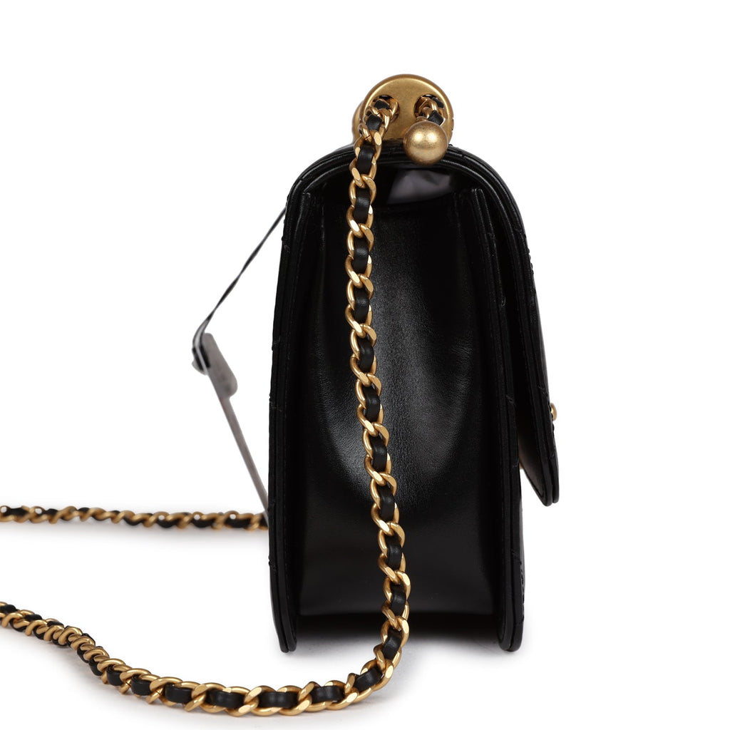 Chanel Small Perfect Fit Flap Black Shiny Calfskin Brushed Gold Hardware