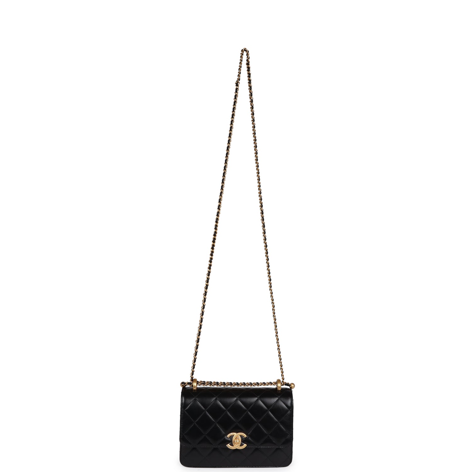 Chanel Small Perfect Fit Flap Black Shiny Calfskin Brushed Gold Hardware