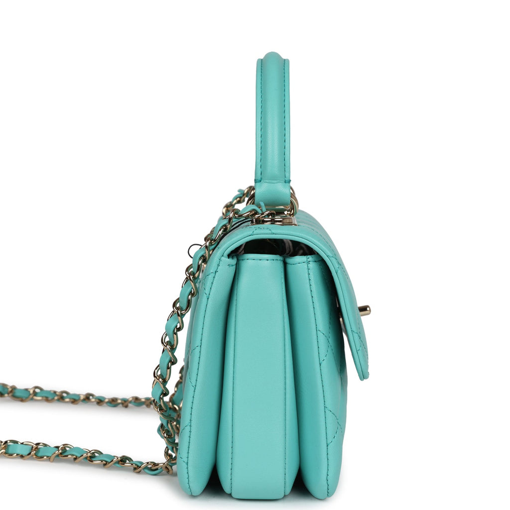 Chanel Mini Trendy CC Flap Bag Turquoise Lambskin Light Gold Hardware