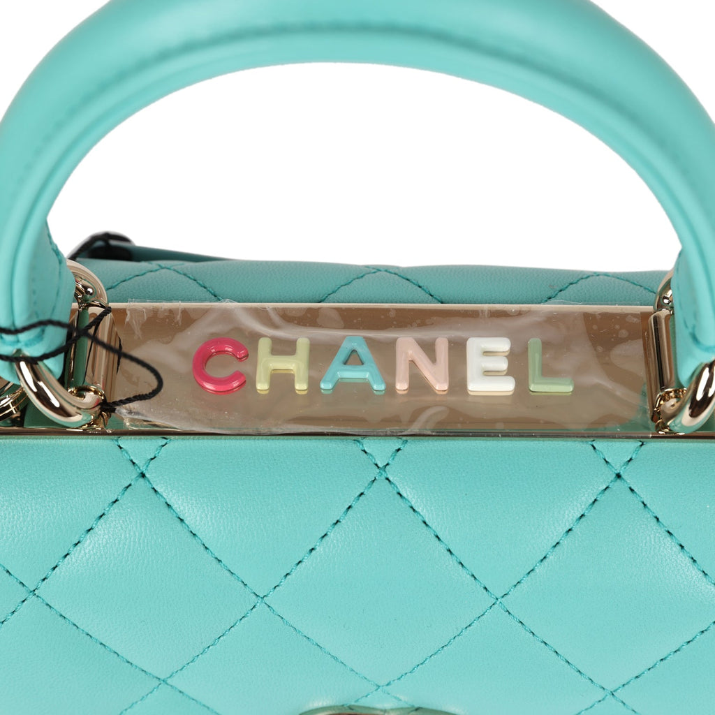 Chanel Mini Trendy CC Flap Bag Turquoise Lambskin Light Gold Hardware