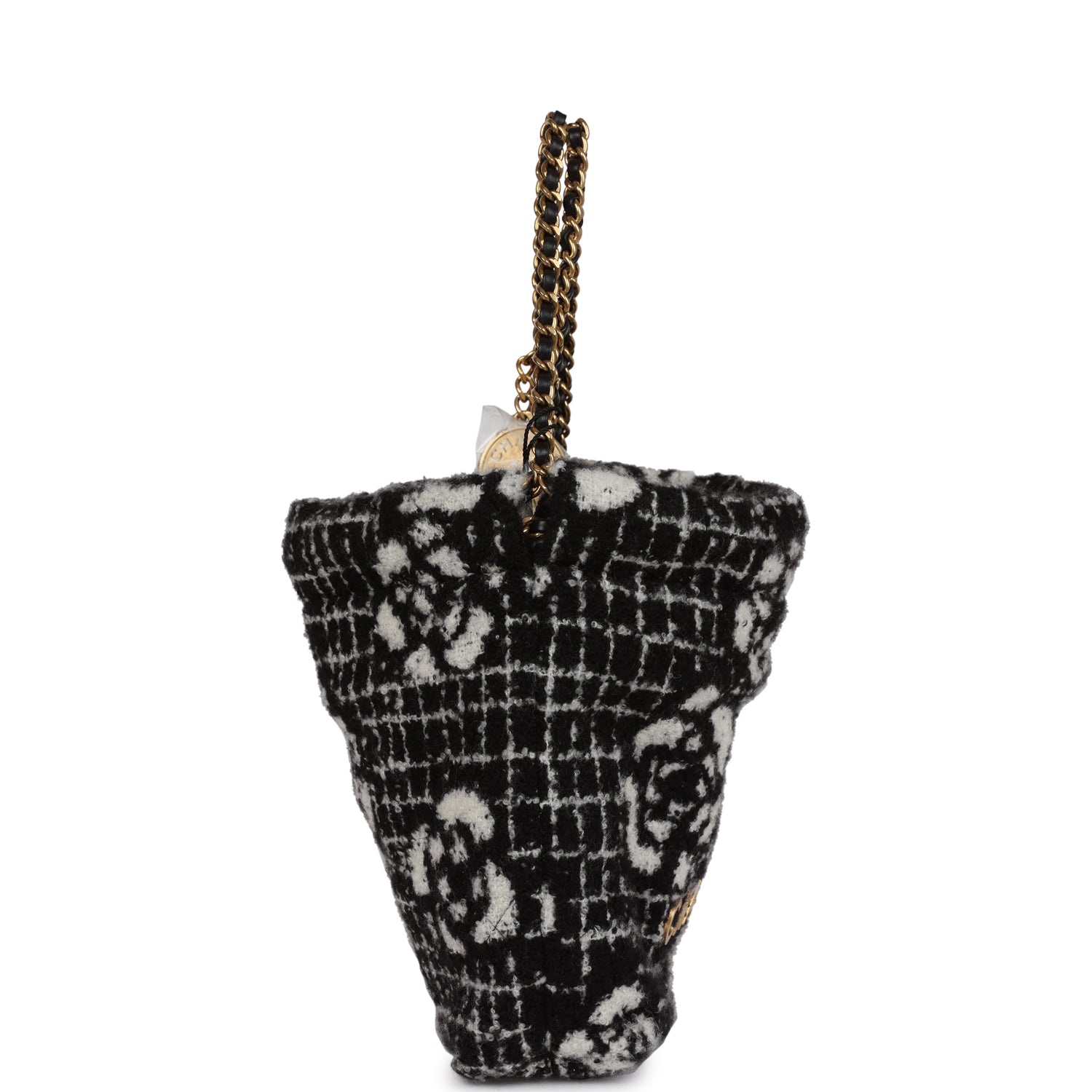 Chanel Mini 22 Bag Black and White Floral Tweed Gold Hardware