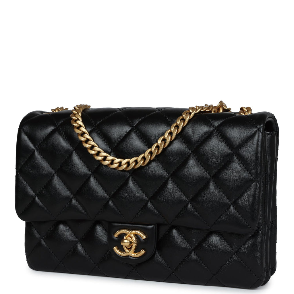 Chanel Small Crush Flap Bag Black Shiny Aged Calfskin Brushed Gold Hardware