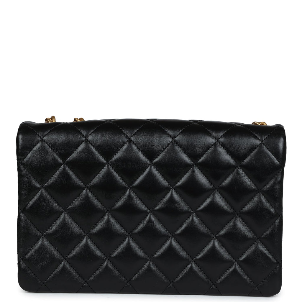 Chanel Small Crush Flap Bag Black Shiny Aged Calfskin Brushed Gold Hardware