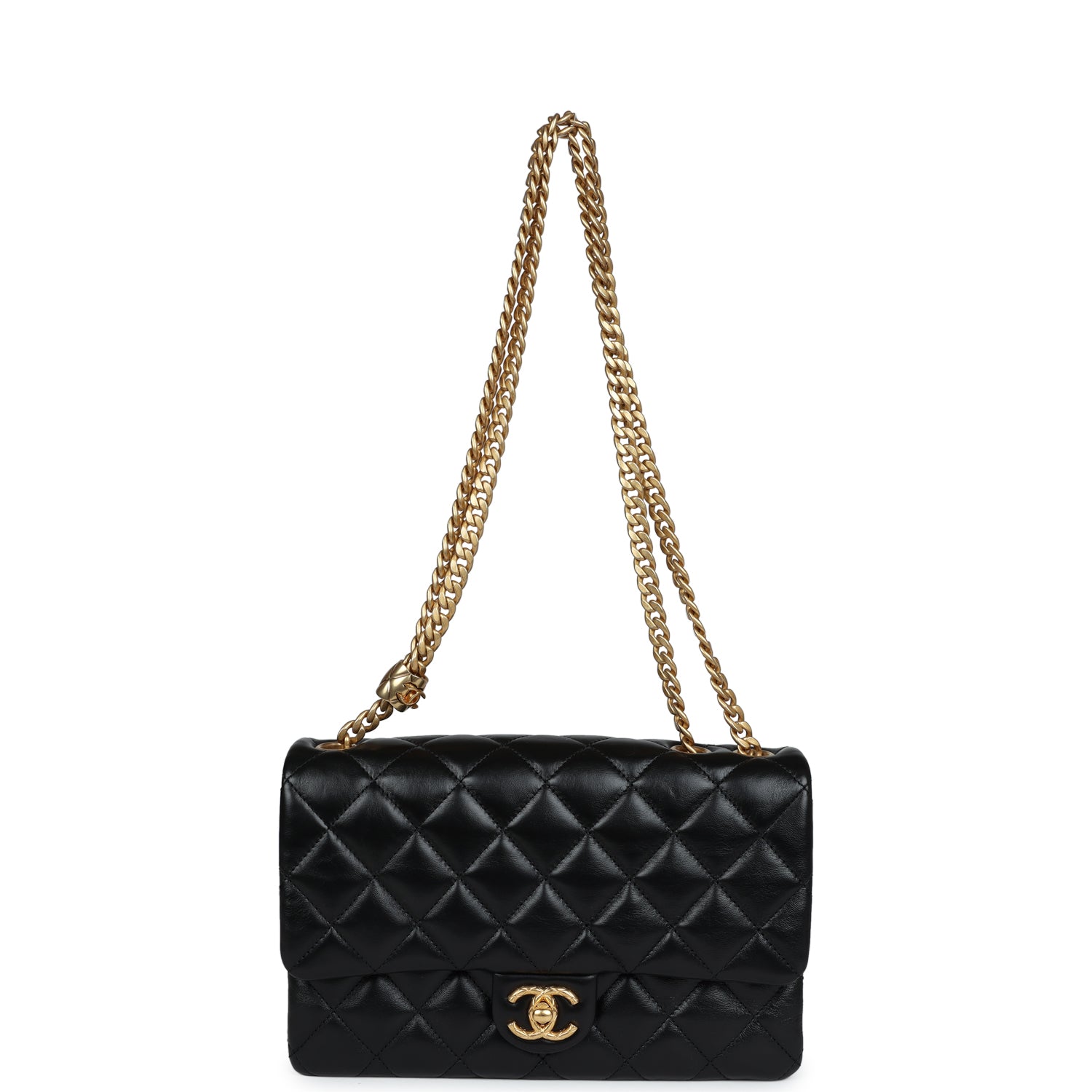 Chanel Small Crush Flap Bag Black Shiny Aged Calfskin Brushed Gold Hardware