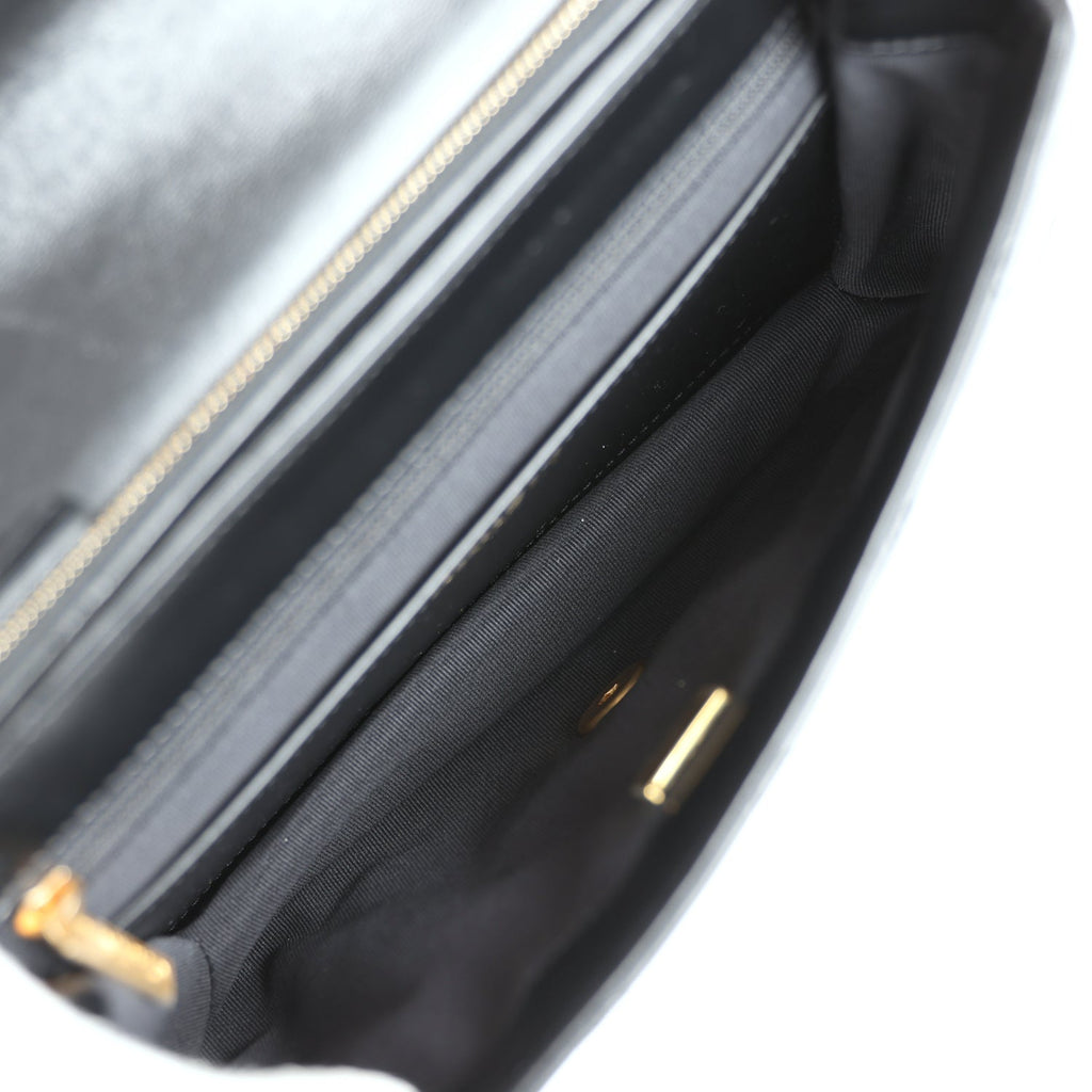 Chanel Small Crush Flap Bag Black Shiny Aged Calfskin Brushed Gold Hardware