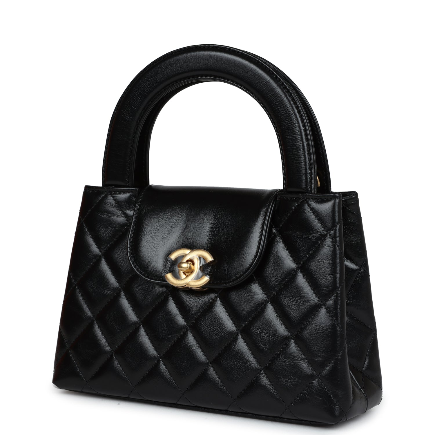 Chanel Small Kelly Shopper Black Shiny Aged Calfskin Brushed Gold Hardware