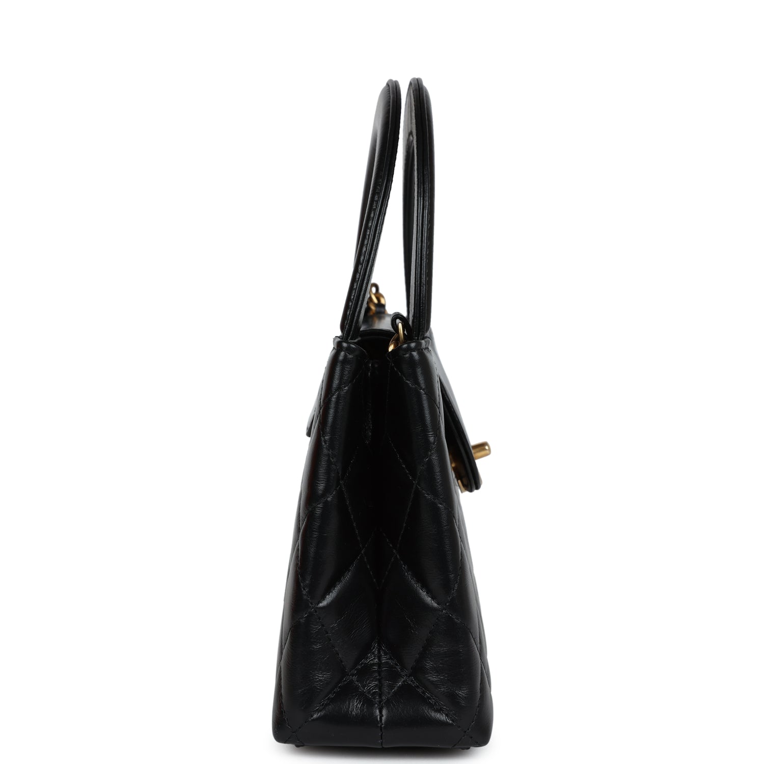 Chanel Small Kelly Shopper Black Shiny Aged Calfskin Brushed Gold Hardware