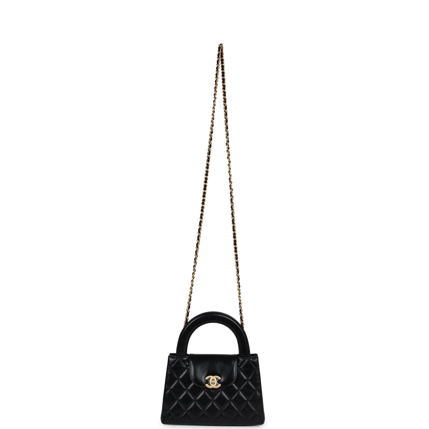 Chanel Small Kelly Shopper Black Shiny Aged Calfskin Brushed Gold Hardware