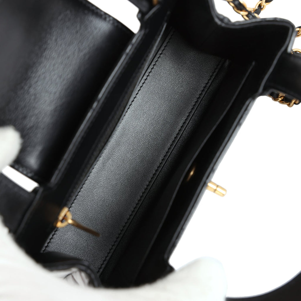 Chanel Small Kelly Shopper Black Shiny Aged Calfskin Brushed Gold Hardware