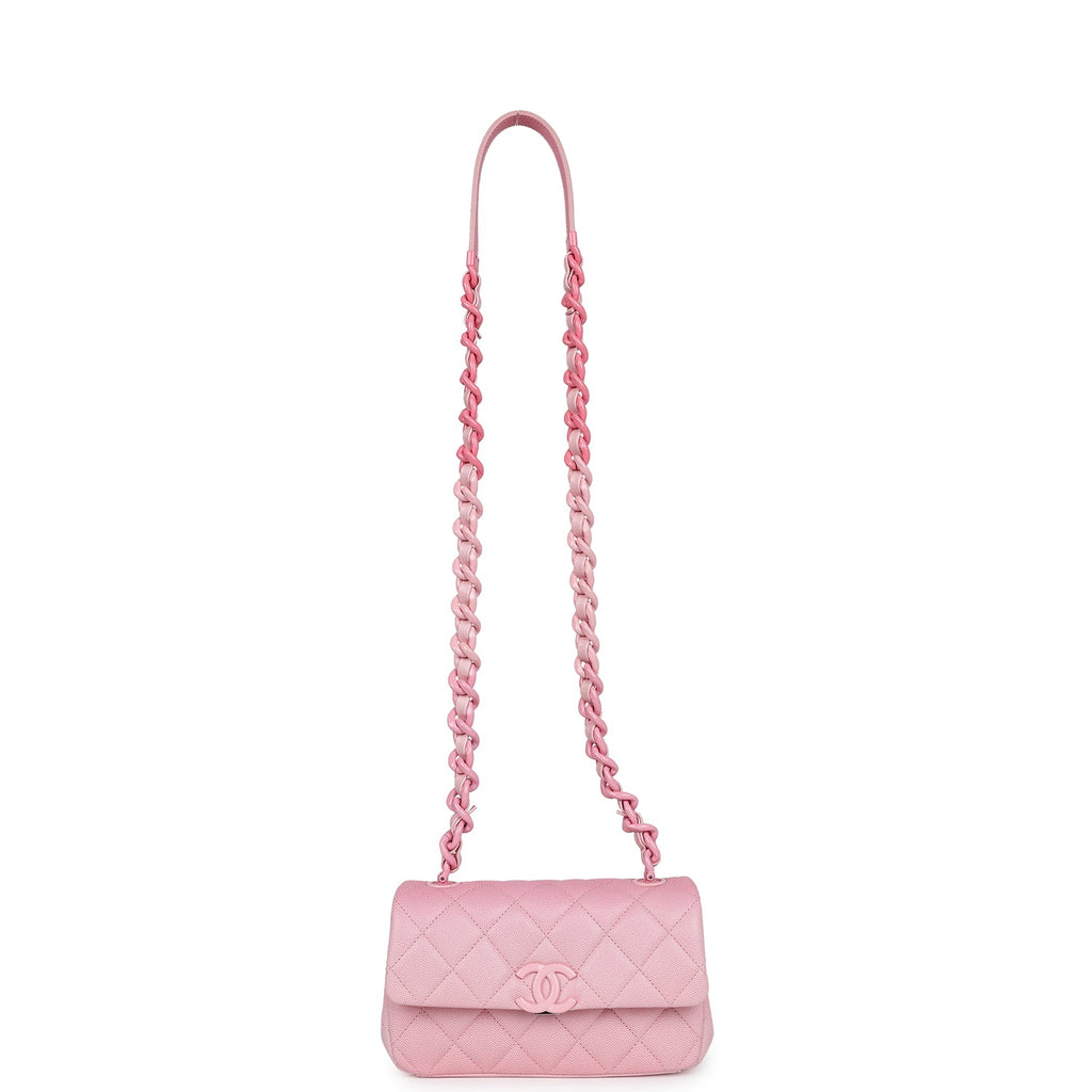 Chanel Mini Flap Bag Pink Ombre Caviar Lacquered Metal Hardware