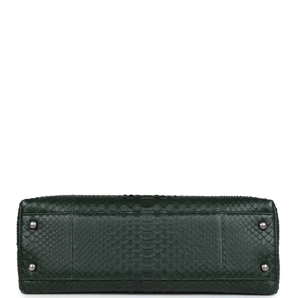 Chanel Medium Coco Handle Flap Bag Dark Green Python Ruthenium Hardware