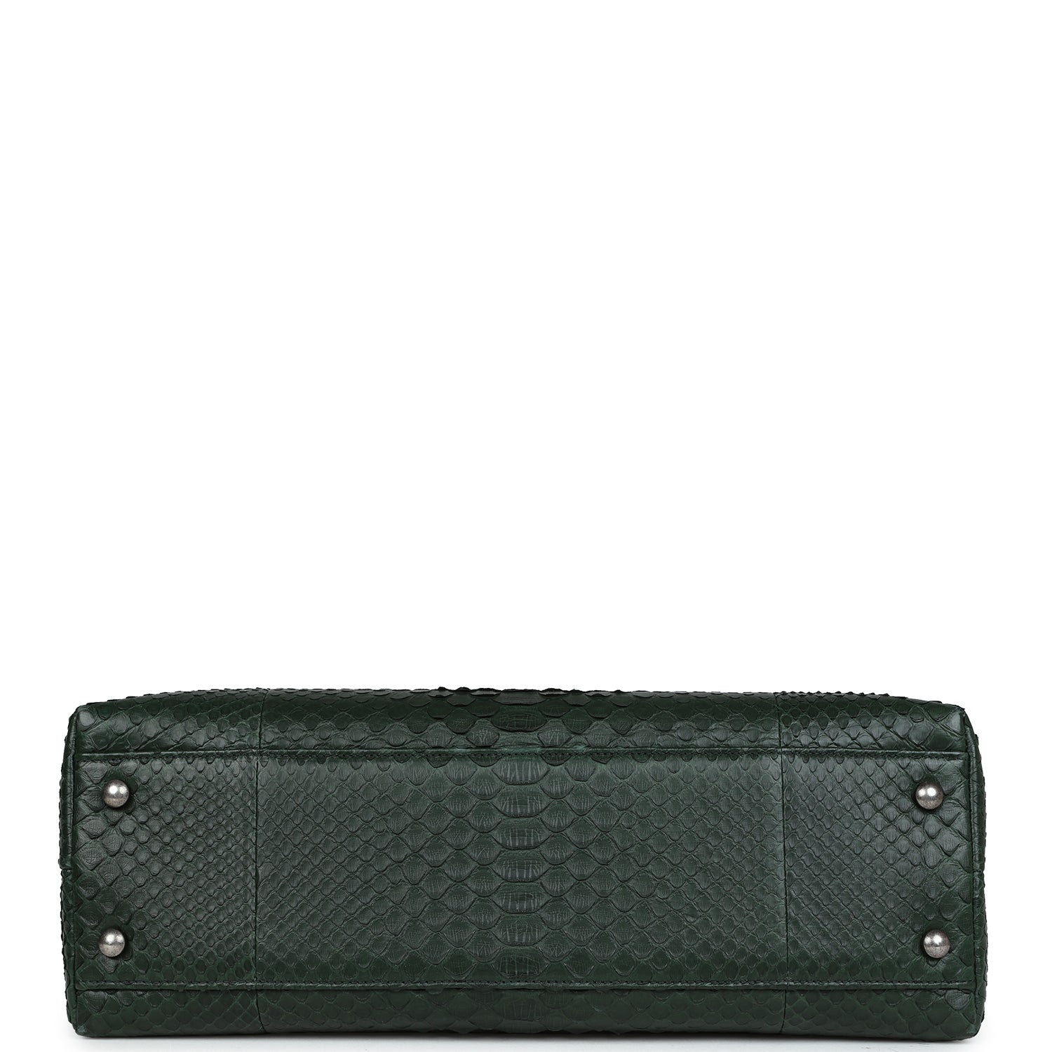 Chanel Medium Coco Handle Flap Bag Dark Green Python Ruthenium Hardware