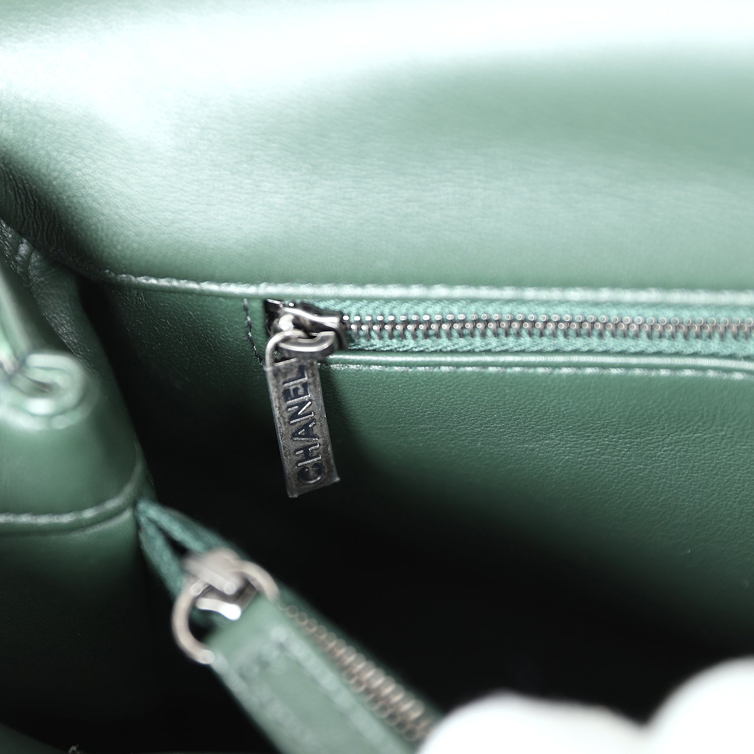 Chanel Medium Coco Handle Flap Bag Dark Green Python Ruthenium Hardware