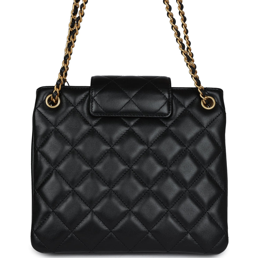 Chanel CC Small Shoulder Bag Black Lambskin Antique Gold Hardware