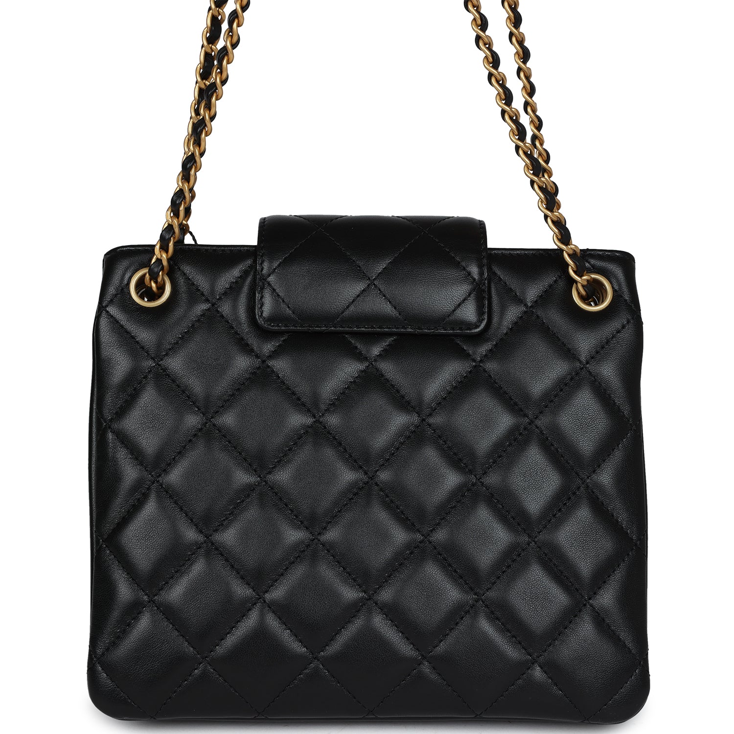 Chanel CC Small Shoulder Bag Black Lambskin Antique Gold Hardware