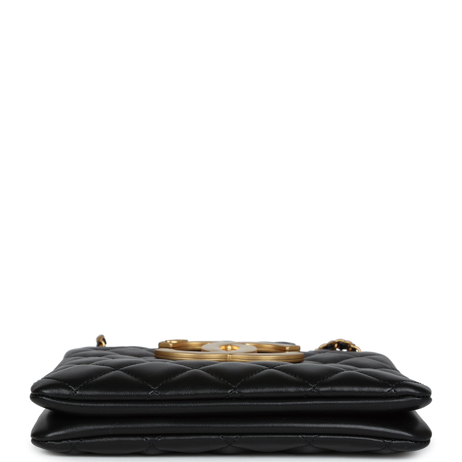 Chanel CC Small Shoulder Bag Black Lambskin Antique Gold Hardware