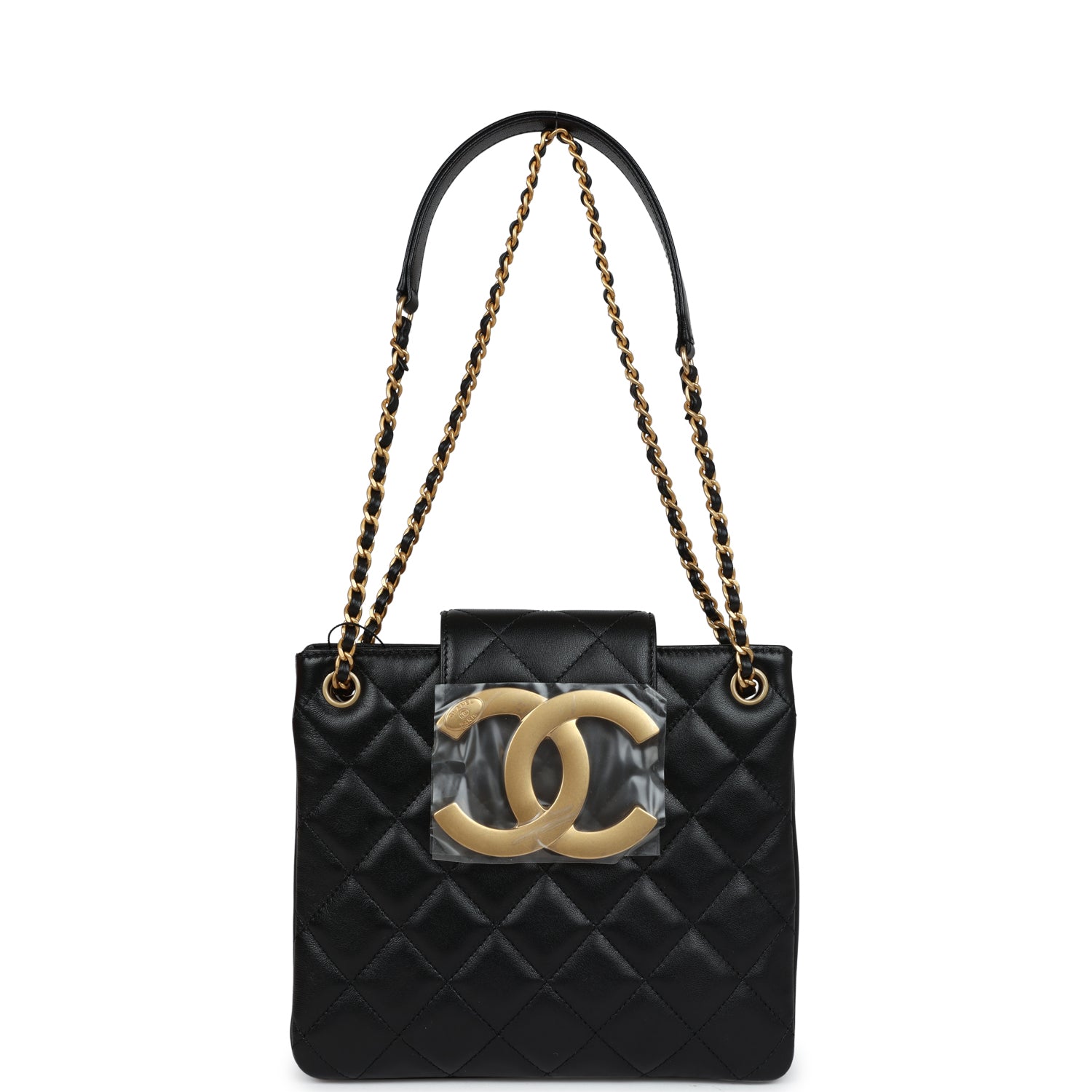 Chanel Small Quilted CC Shoulder Bag Black Lambskin Antique Gold Hardware