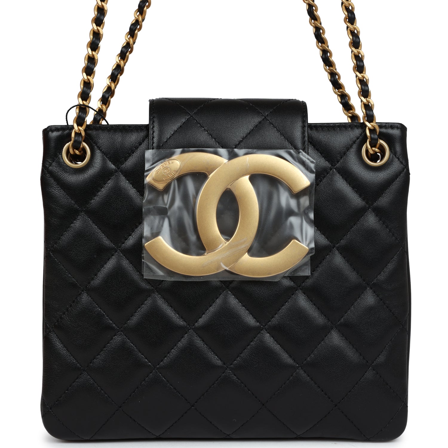 Chanel Small Quilted CC Shoulder Bag Black Lambskin Antique Gold Hardware