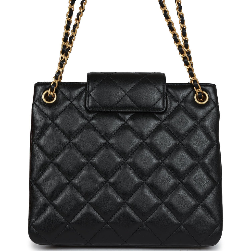 Chanel Small Quilted CC Shoulder Bag Black Lambskin Antique Gold Hardware