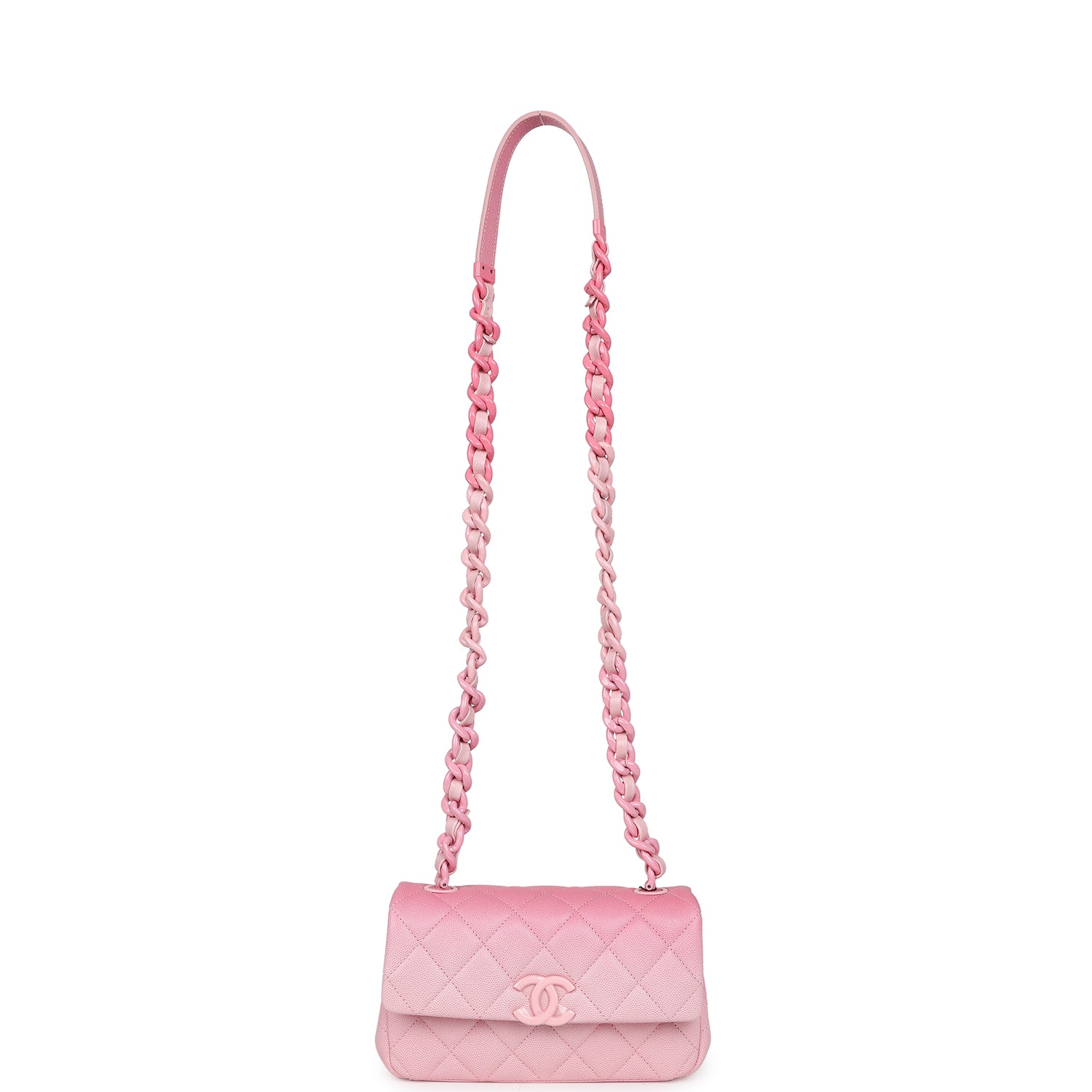 Chanel Mini Flap Bag Pink Ombre Caviar Lacquered Metal Hardware