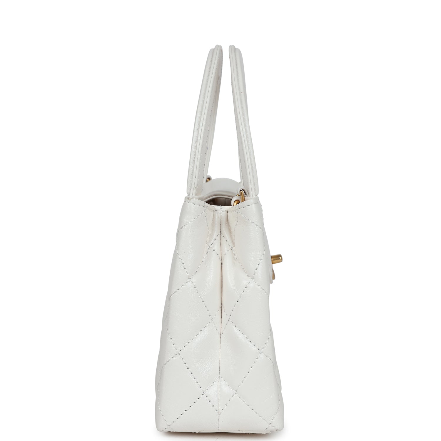 Chanel Small Kelly Shopper White Shiny Aged Calfskin Brushed Gold Hardware