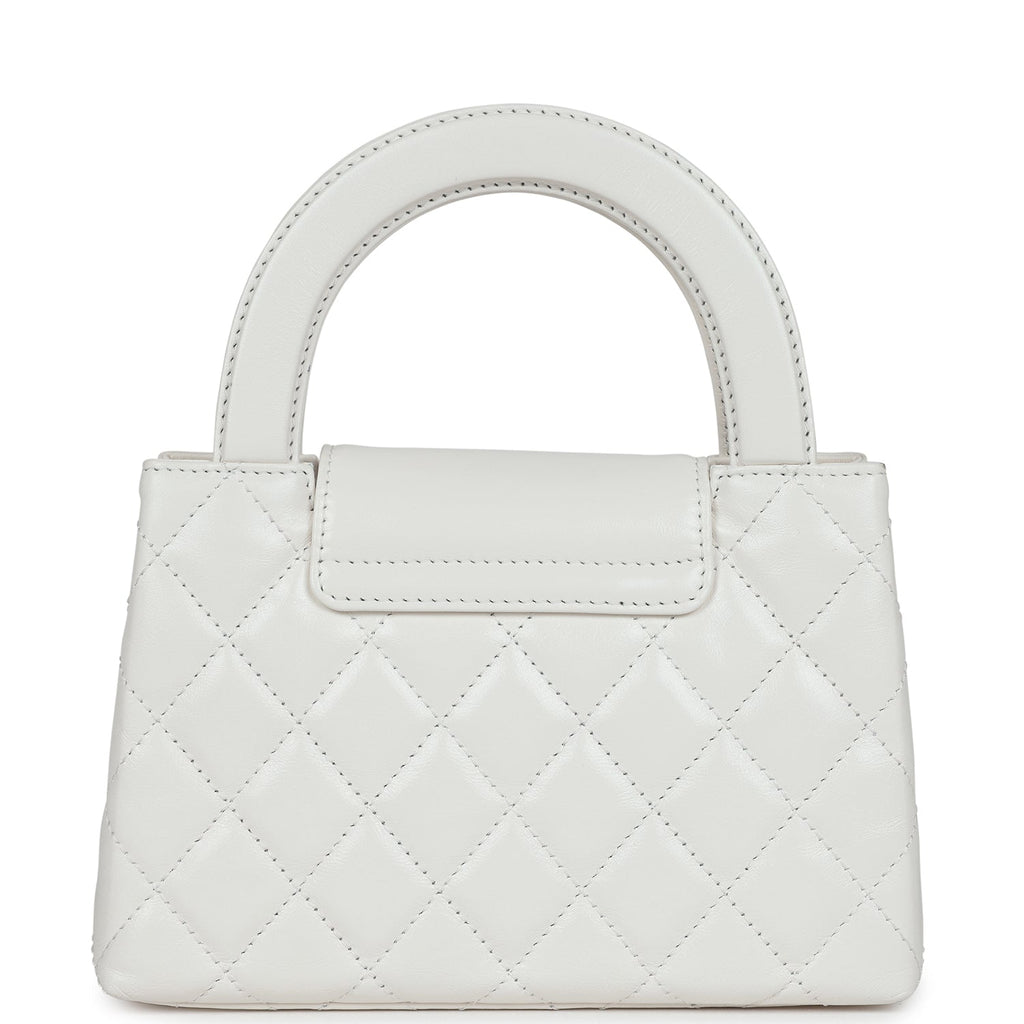 Chanel Small Kelly Shopper White Shiny Aged Calfskin Brushed Gold Hardware