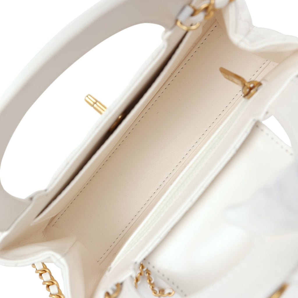 Chanel Small Kelly Shopper White Shiny Aged Calfskin Brushed Gold Hardware