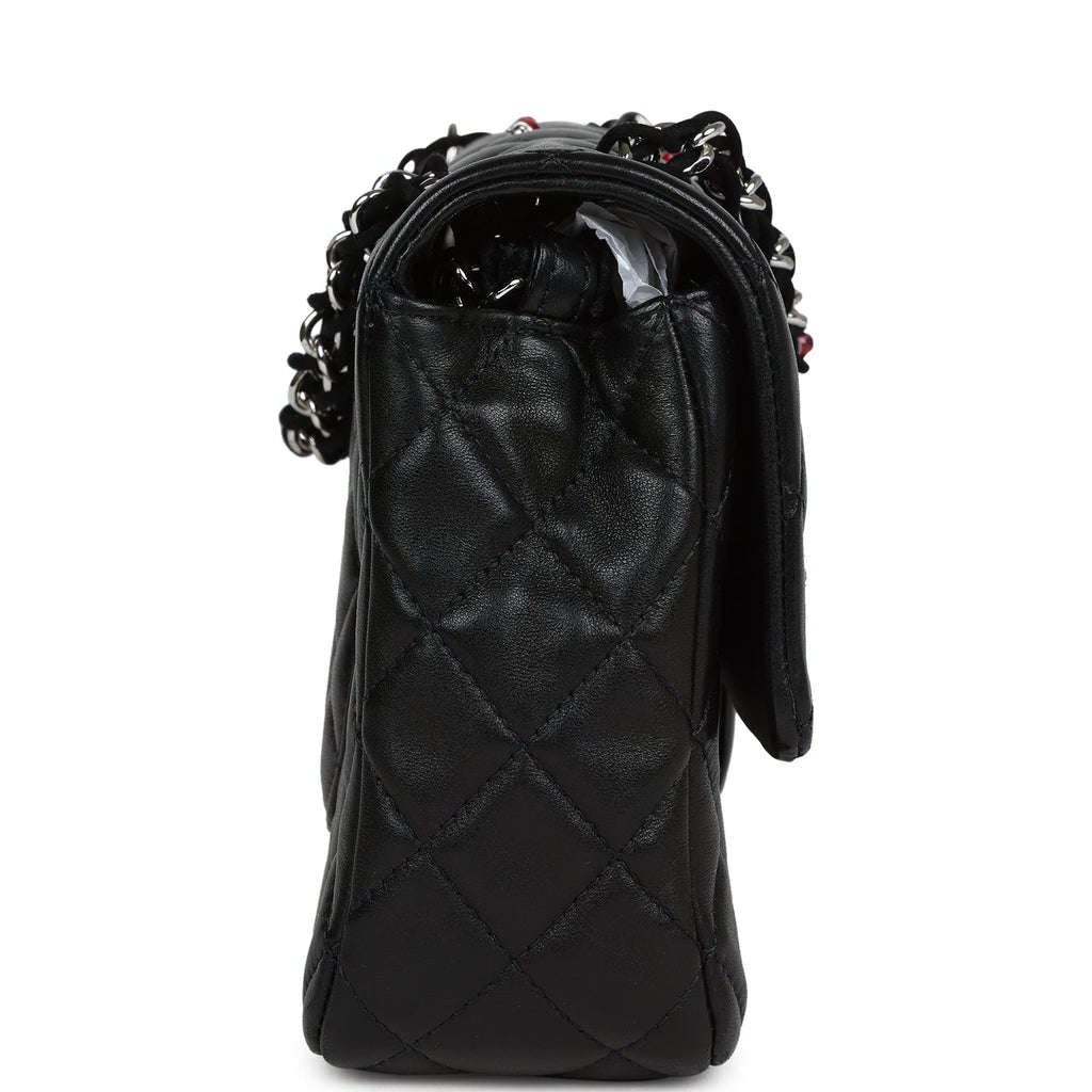 Chanel Medium Lady Bug Single Flap Bag Black Lambskin Silver Hardware
