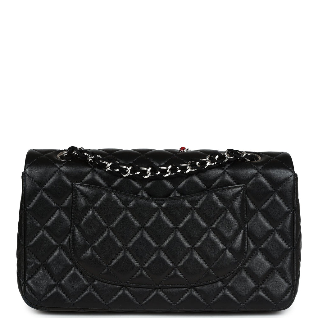 Chanel Medium Lady Bug Single Flap Bag Black Lambskin Silver Hardware