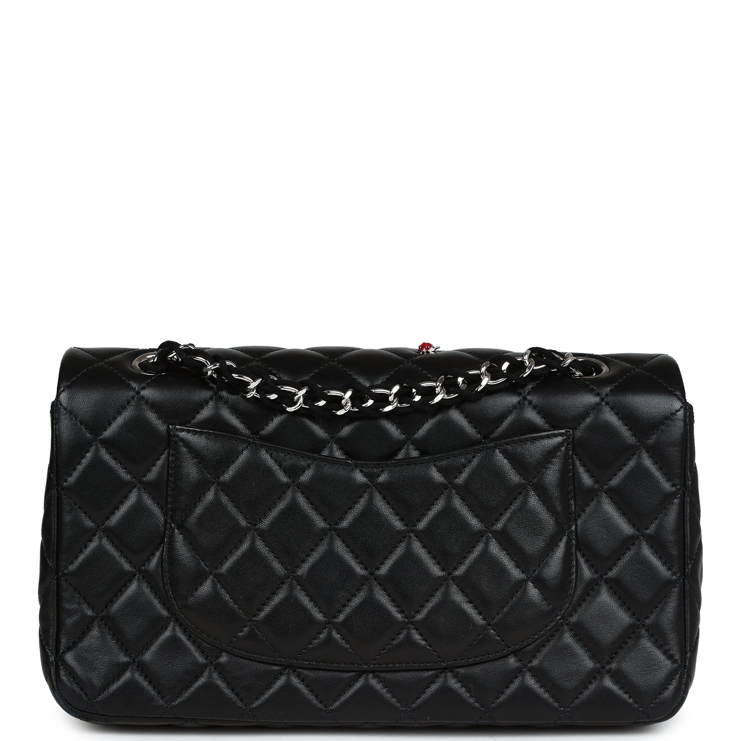 Chanel Medium Lady Bug Single Flap Bag Black Lambskin Silver Hardware