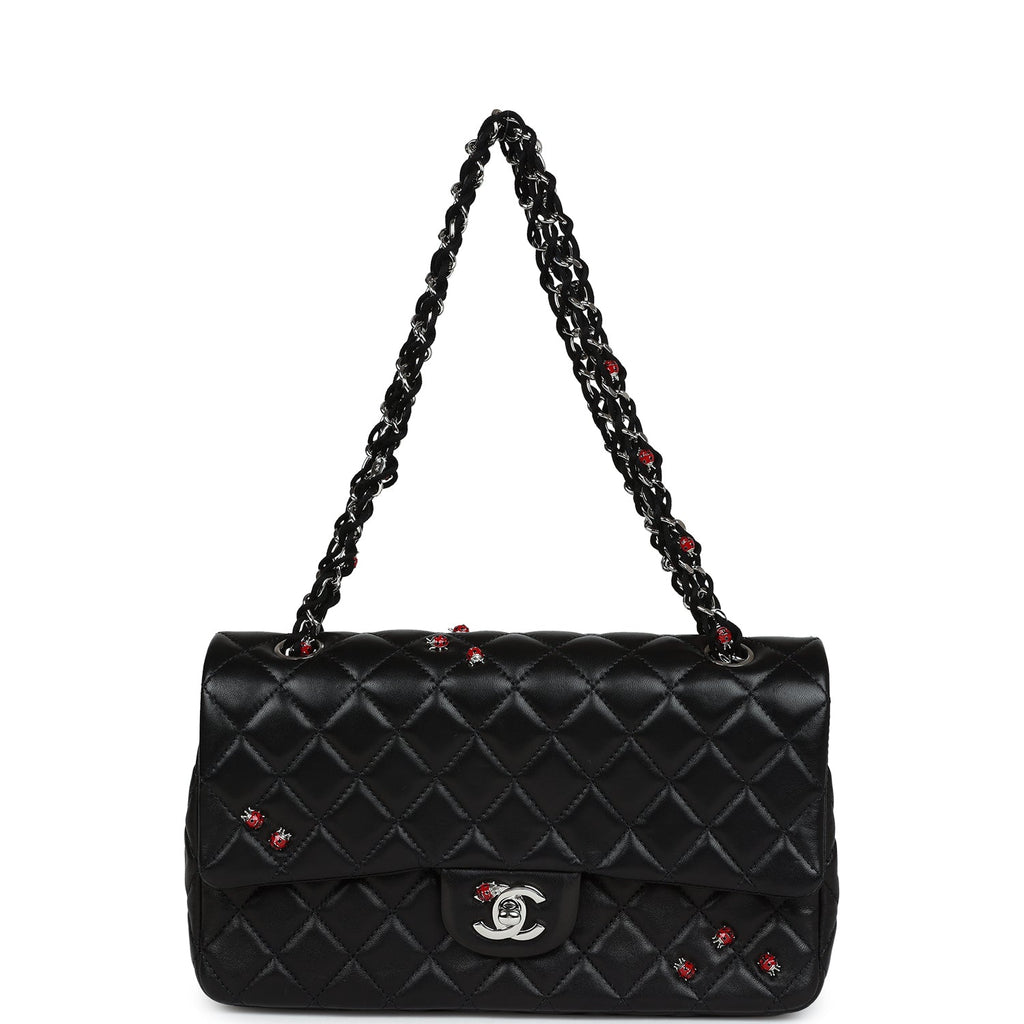 Chanel Medium Lady Bug Single Flap Bag Black Lambskin Silver Hardware