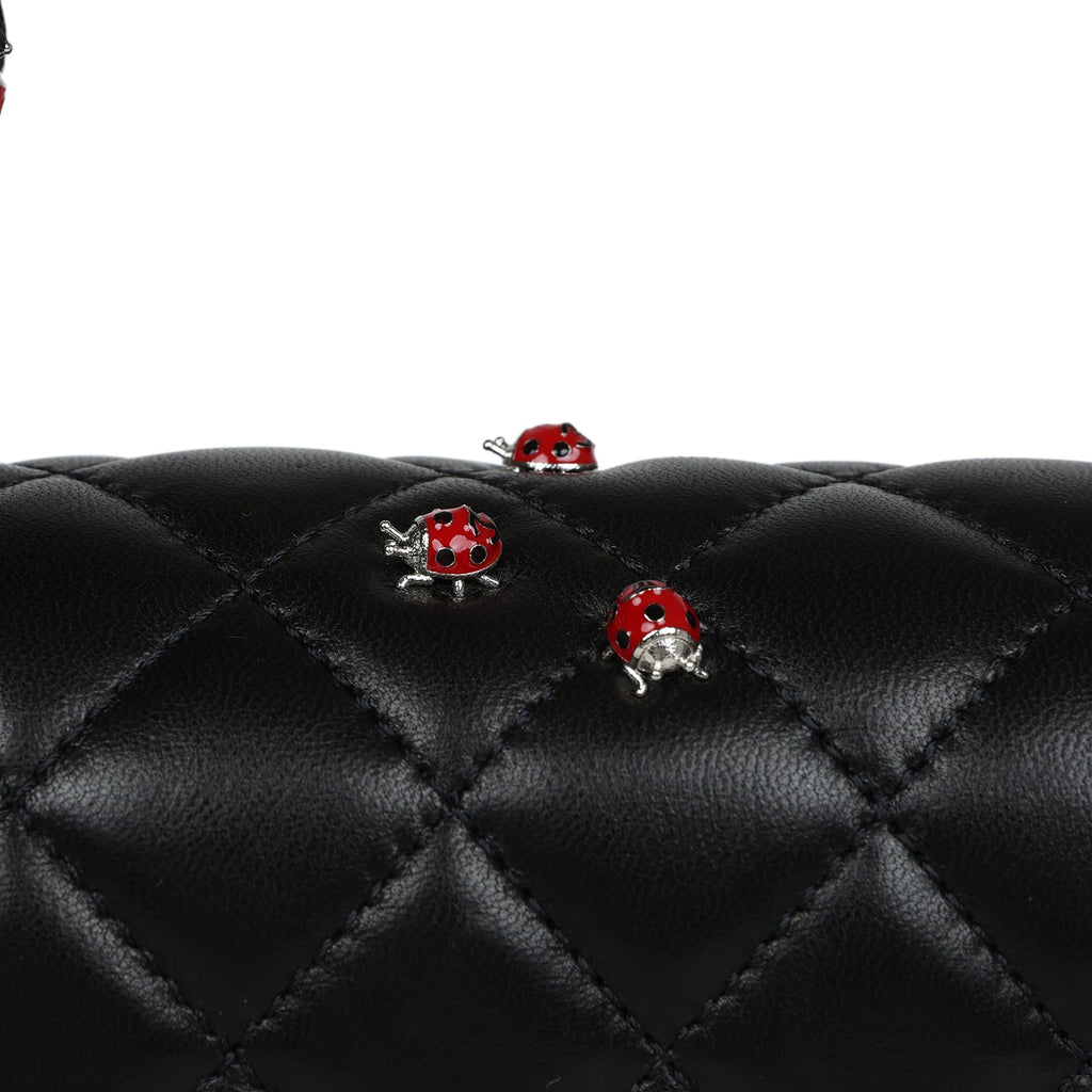 Chanel Medium Lady Bug Single Flap Bag Black Lambskin Silver Hardware