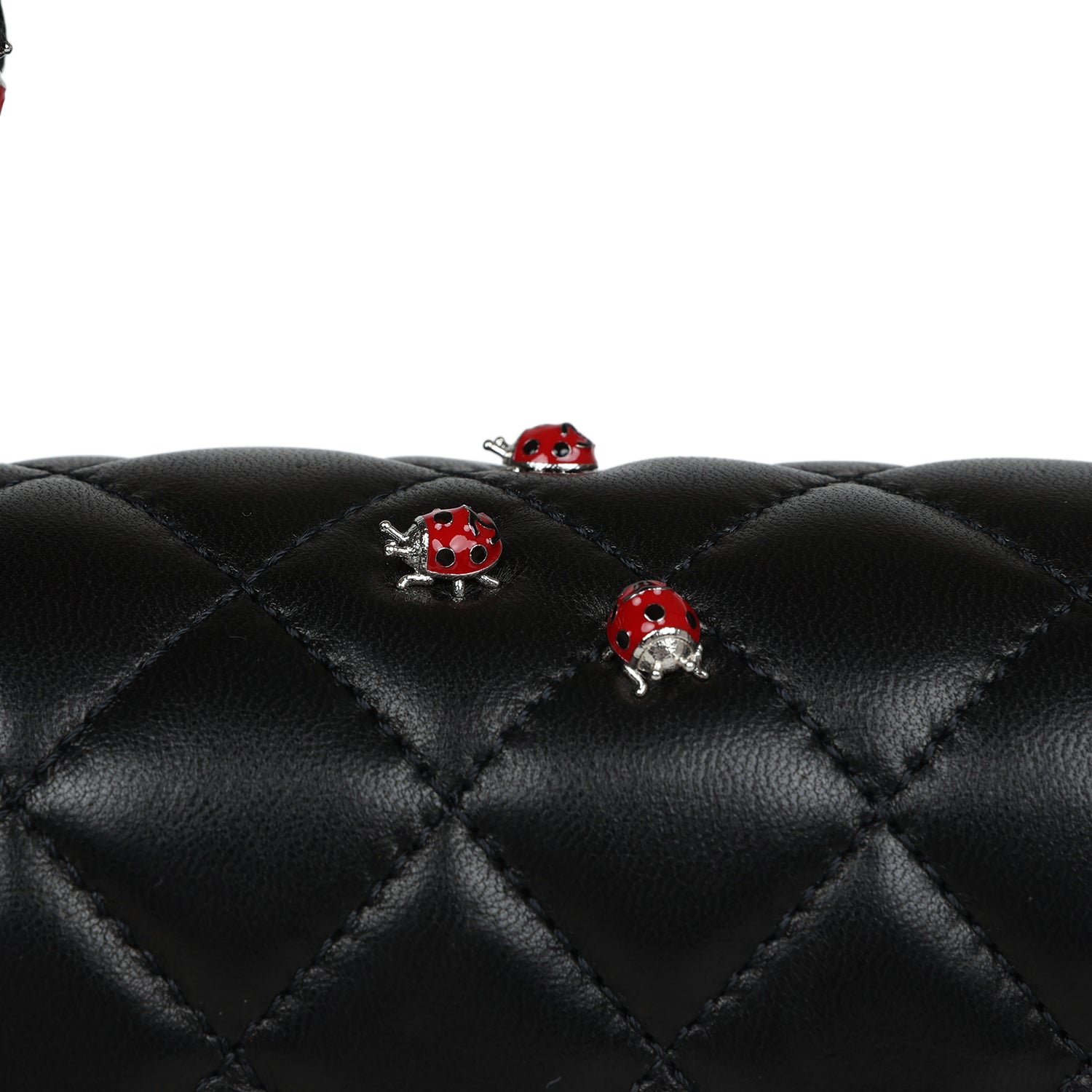 Chanel Medium Lady Bug Single Flap Bag Black Lambskin Silver Hardware