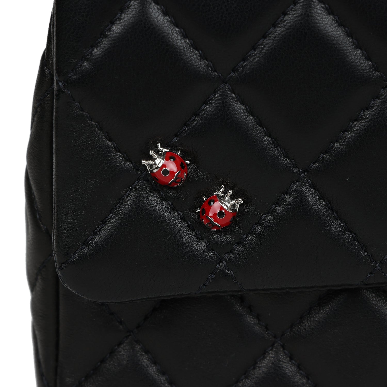 Chanel Medium Lady Bug Single Flap Bag Black Lambskin Silver Hardware