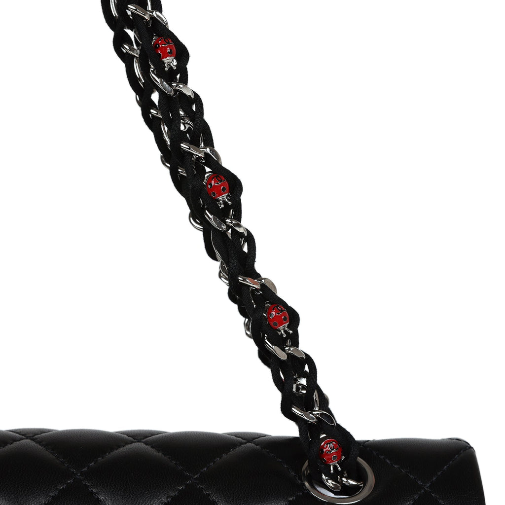 Chanel Medium Lady Bug Single Flap Bag Black Lambskin Silver Hardware