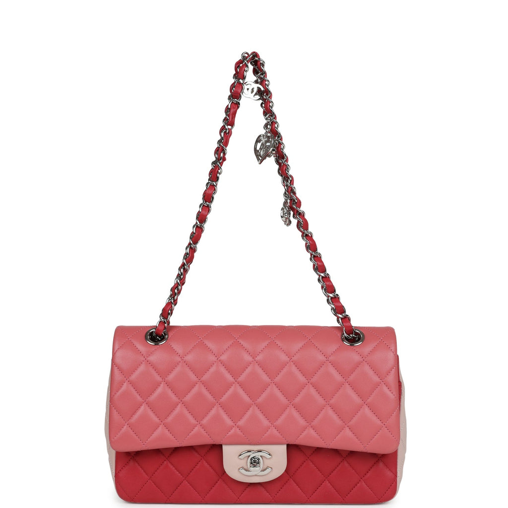 Chanel Medium Valentine Single Flap Bag Tricolored Lambskin Silver Hardware