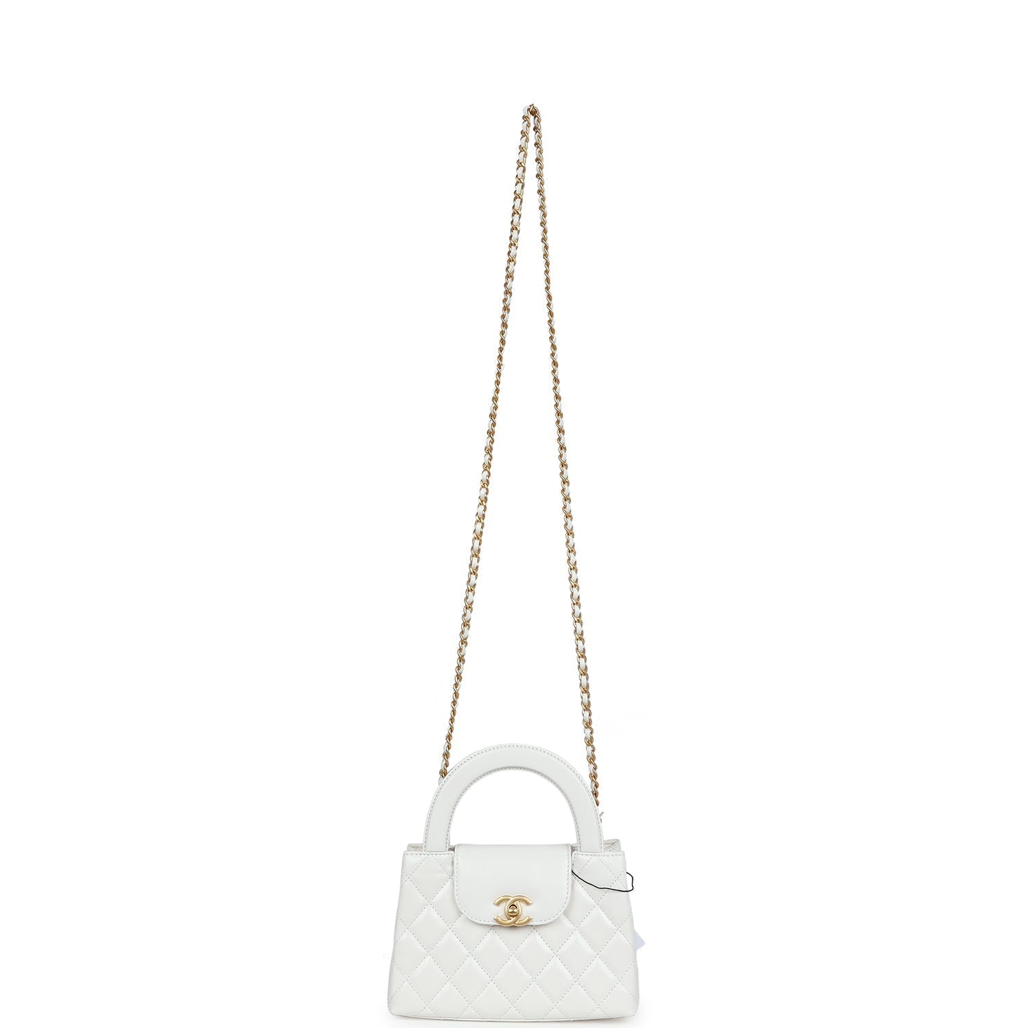 Chanel Small Kelly Shopper White Shiny Aged Calfskin Brushed Gold Hardware