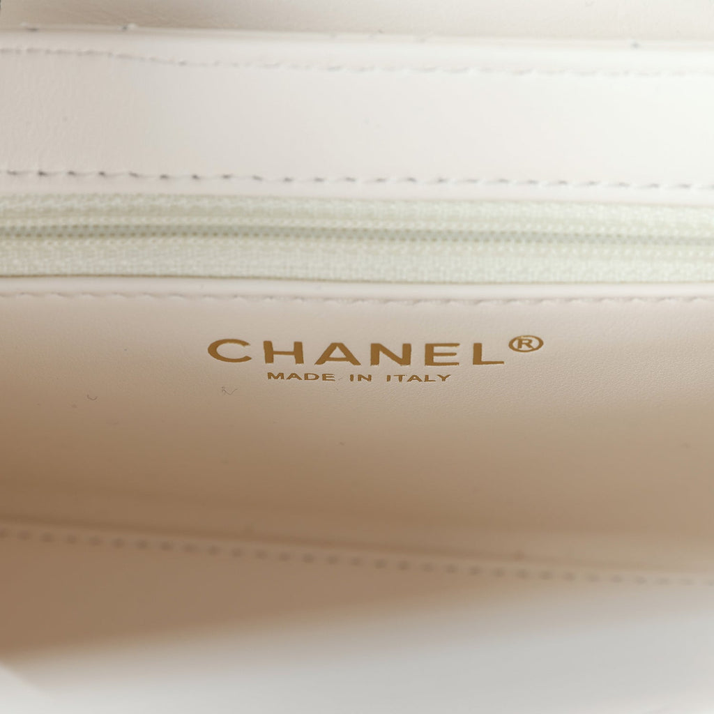 Chanel Small Kelly Shopper White Shiny Aged Calfskin Brushed Gold Hardware