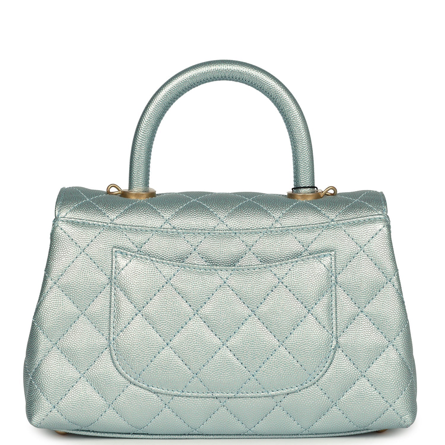 Chanel Small Coco Handle Flap Bag Light Blue Iridescent Caviar Aged Gold Hardware