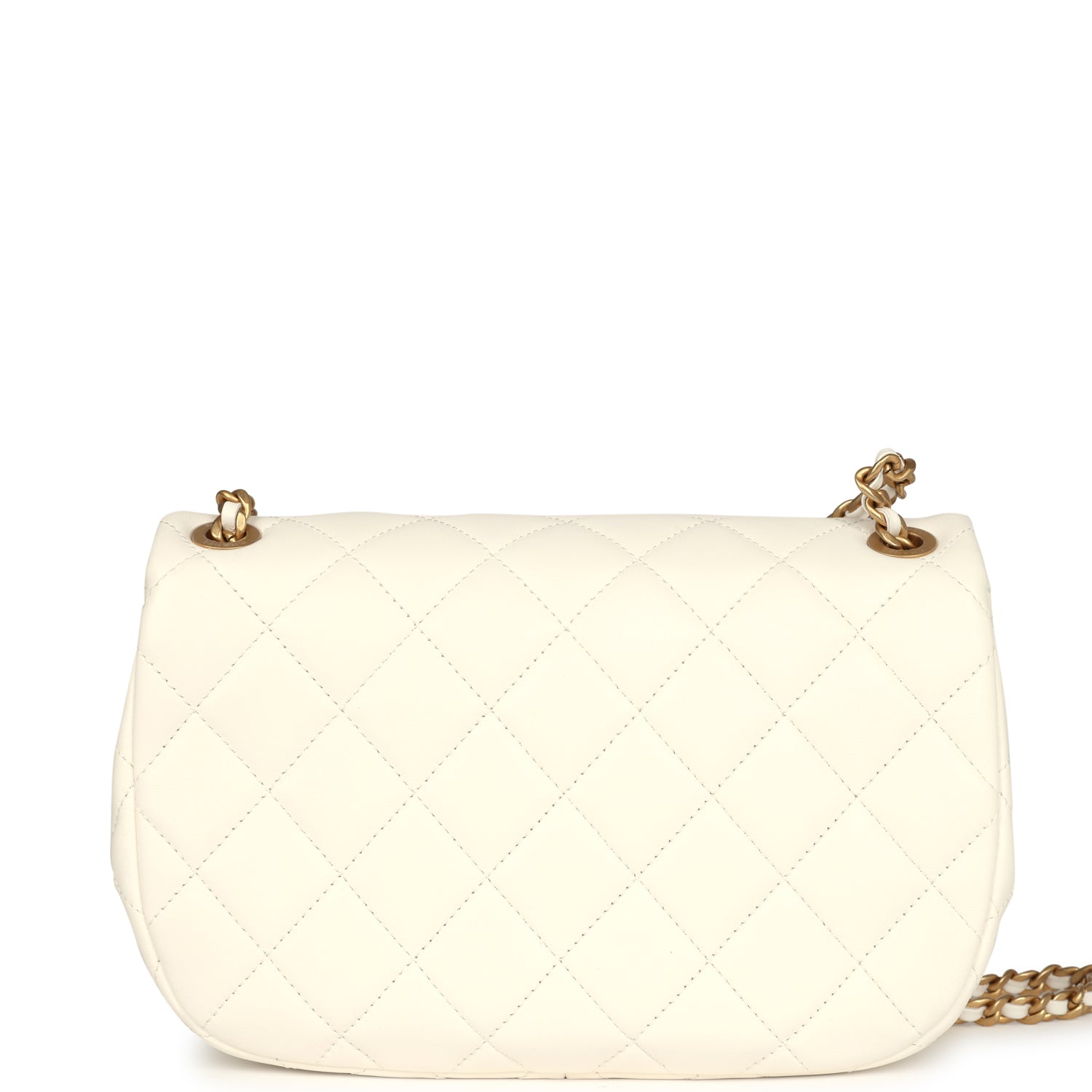 Chanel Small CC Flap Bag White Lambskin Antique Gold Hardware