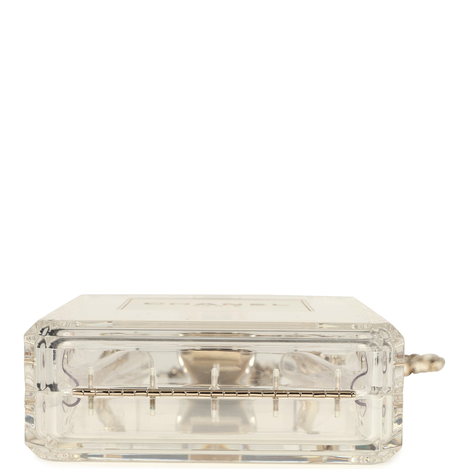 Chanel Minaudiere No. 5 Perfume Clutch Transparent Plexiglass Light Gold Hardware