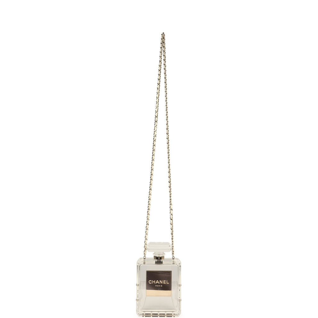 Chanel Minaudiere No. 5 Perfume Clutch Transparent Plexiglass Light Gold Hardware