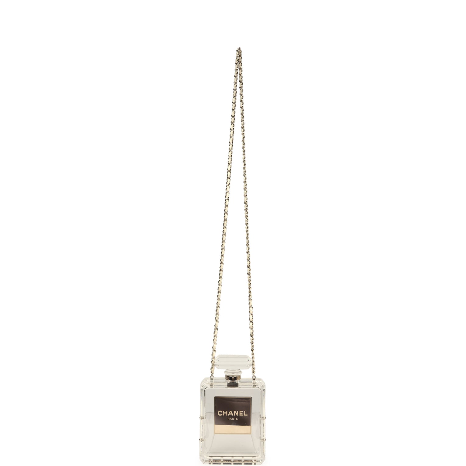 Chanel Minaudiere No. 5 Perfume Clutch Transparent Plexiglass Light Gold Hardware