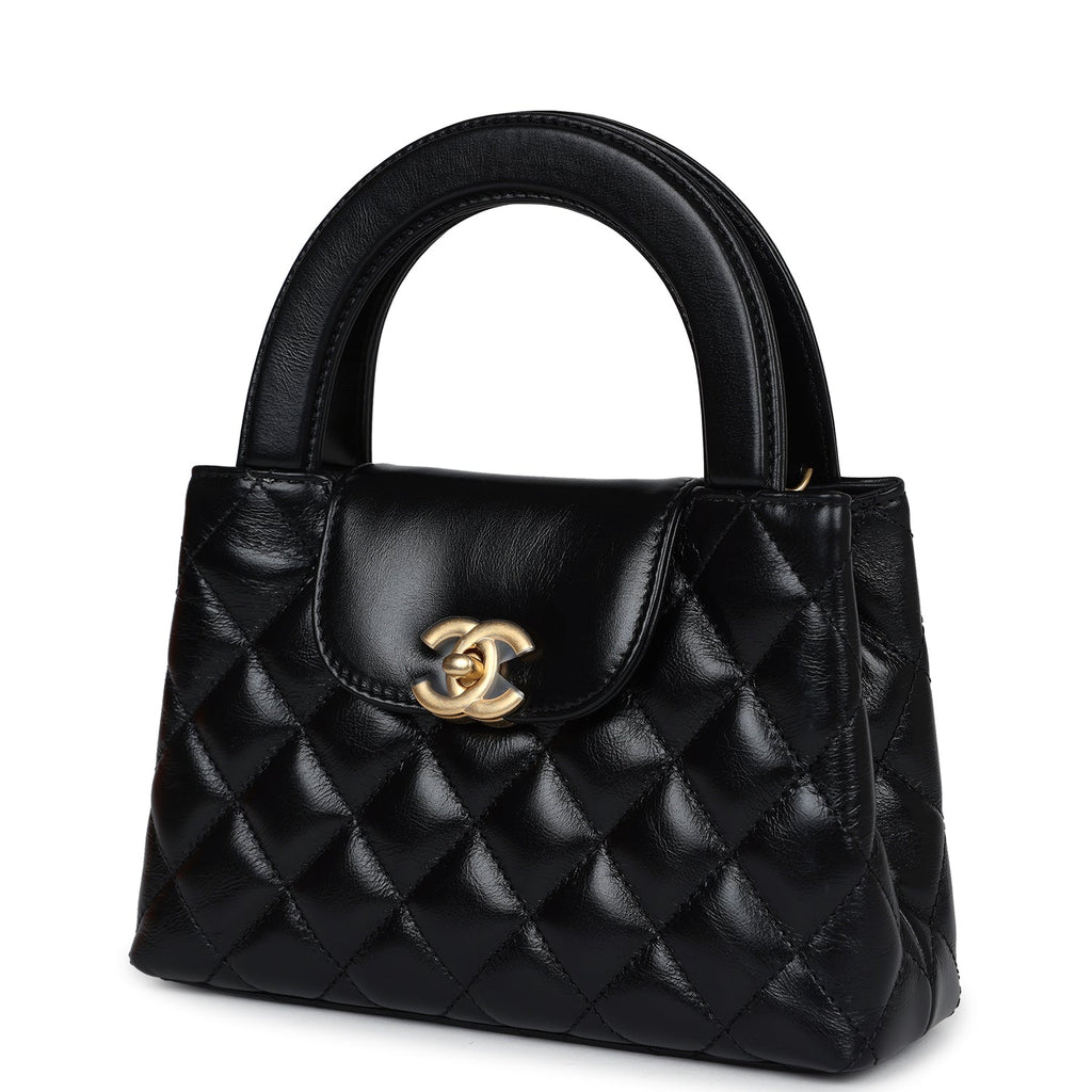 Chanel Small Kelly Shopper Black Shiny Aged Calfskin Brushed Gold Hardware