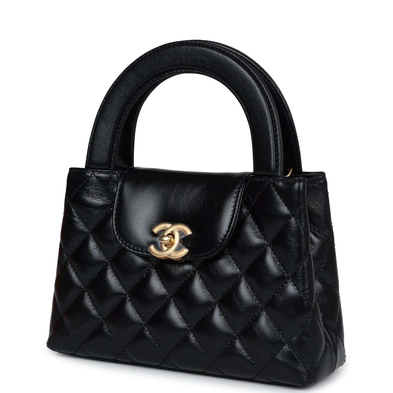 Chanel Small Kelly Shopper Black Shiny Aged Calfskin Brushed Gold Hardware