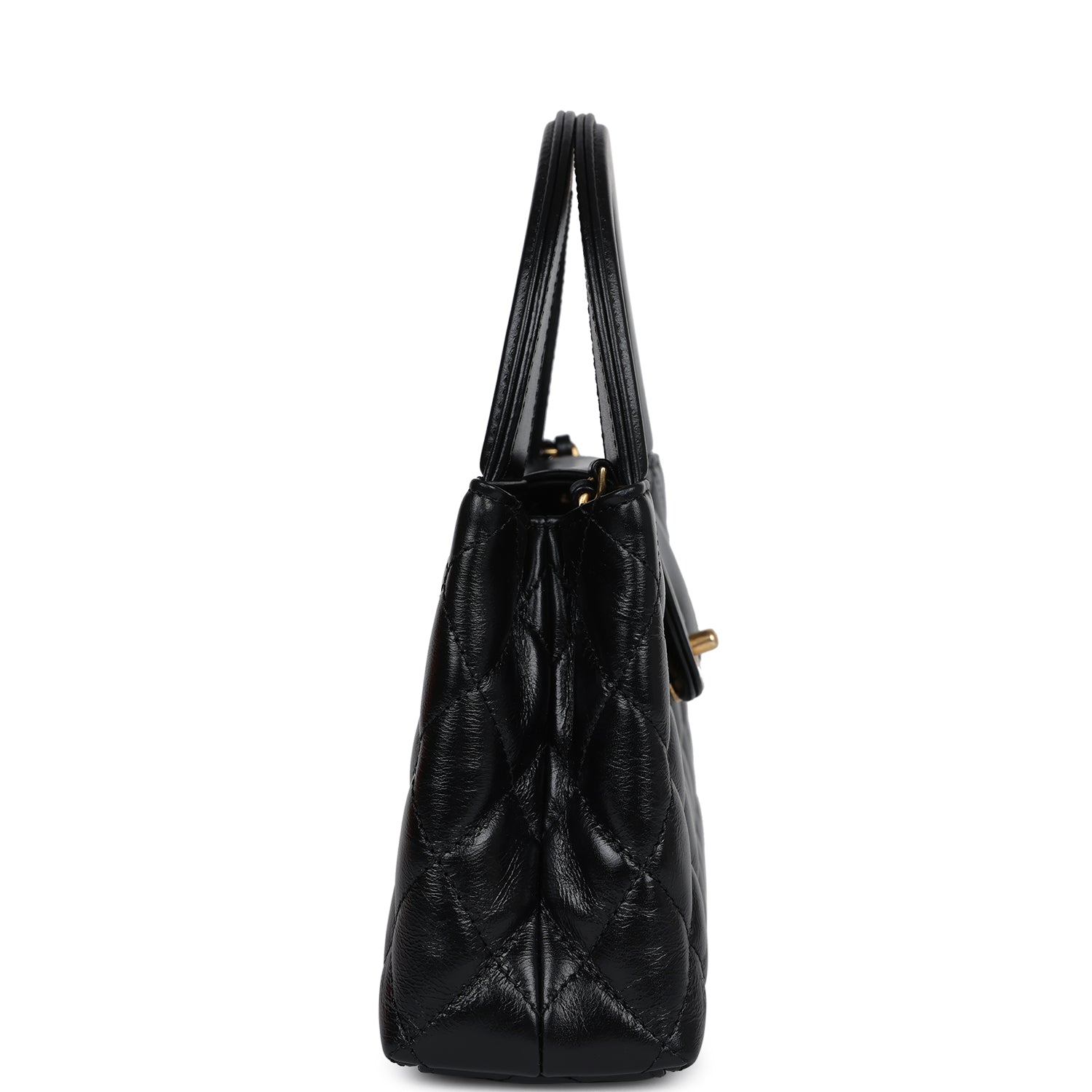 Chanel Small Kelly Shopper Black Shiny Aged Calfskin Brushed Gold Hardware