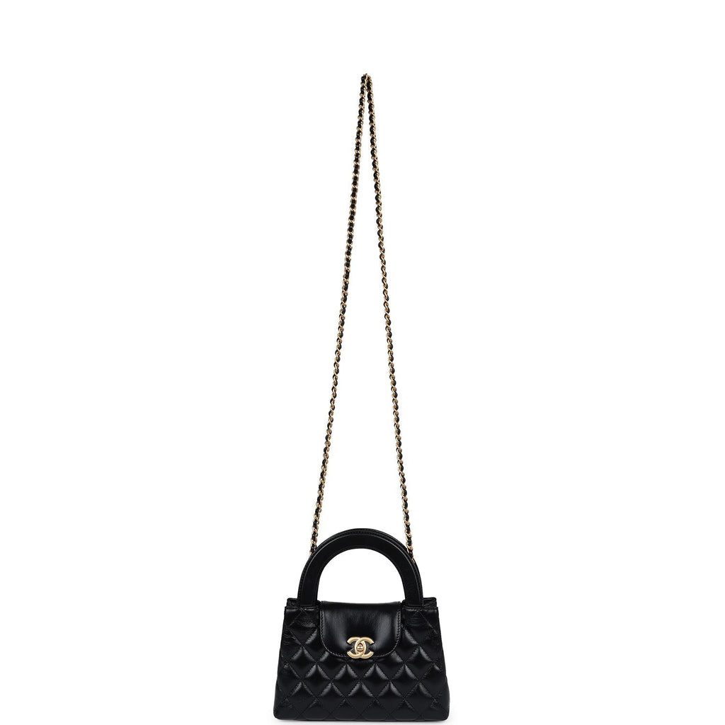 Chanel Small Kelly Shopper Black Shiny Aged Calfskin Brushed Gold Hardware